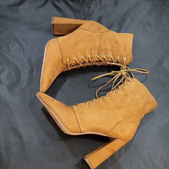 BRAND NEW LILIANA POINTED TOE POINTED TOE LACE-UP BLOCK HEEL FAUX SUEDE … - Picture 10 of 16